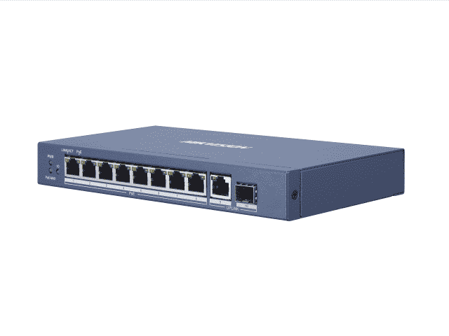 DS-3E0510P-E Неуправляемый, 8 RJ45 1000M PoE с грозозащитой 6кВ,1 Uplink порт 1000М Ethernet;1 1000М