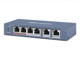 DS-3E0106HP-E 4 RJ45 100M PoE с грозозащитой 6кВ; 2 Uplink порт 10/100M Ethernet: 802.3af/at/bt,1 по