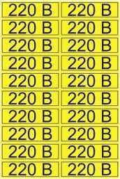 Наклейка знак электробезопасности «220 В» 15х50мм (5 листов, по 20 наклеек) REXANT 56-0007-1